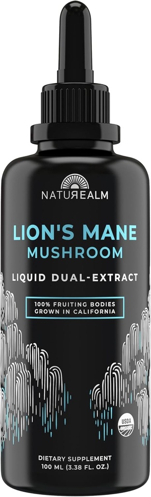 Naturealm Lion 's Mane Mushroom Liquid Suplement - Fokus, Memory & Brain Health, Vegan, Non-GMO - Organic Fruiting Bodies, 2 Pasokan Bulan