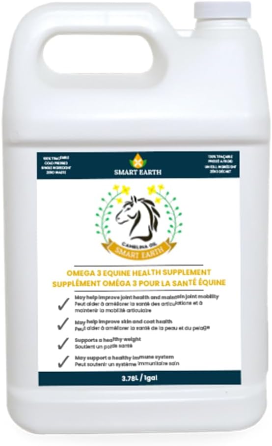100% Minyak murni untuk Kuda - Omega 3 & Vitamin E Suplemen Kaya Coat, Hooves, Arthitis, Joints, Weight Gain & Ulcers - Minyak Flaxseed Palsu dibuat di Kanada oleh Bumi Pintar, 1gal.