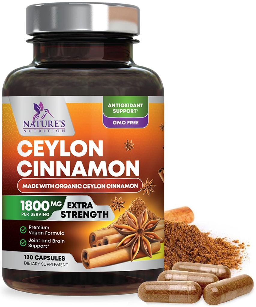 Pill Menamon Organik Ceylon Tambahan 1800mg - Tersertifikat Powder Ceylon Organic - Energi & Heart Dukungan untuk Perempuan & Pria, Botol di AS, Antioksidant, Gluten Bebas, Non-GMO - 120 Capsules