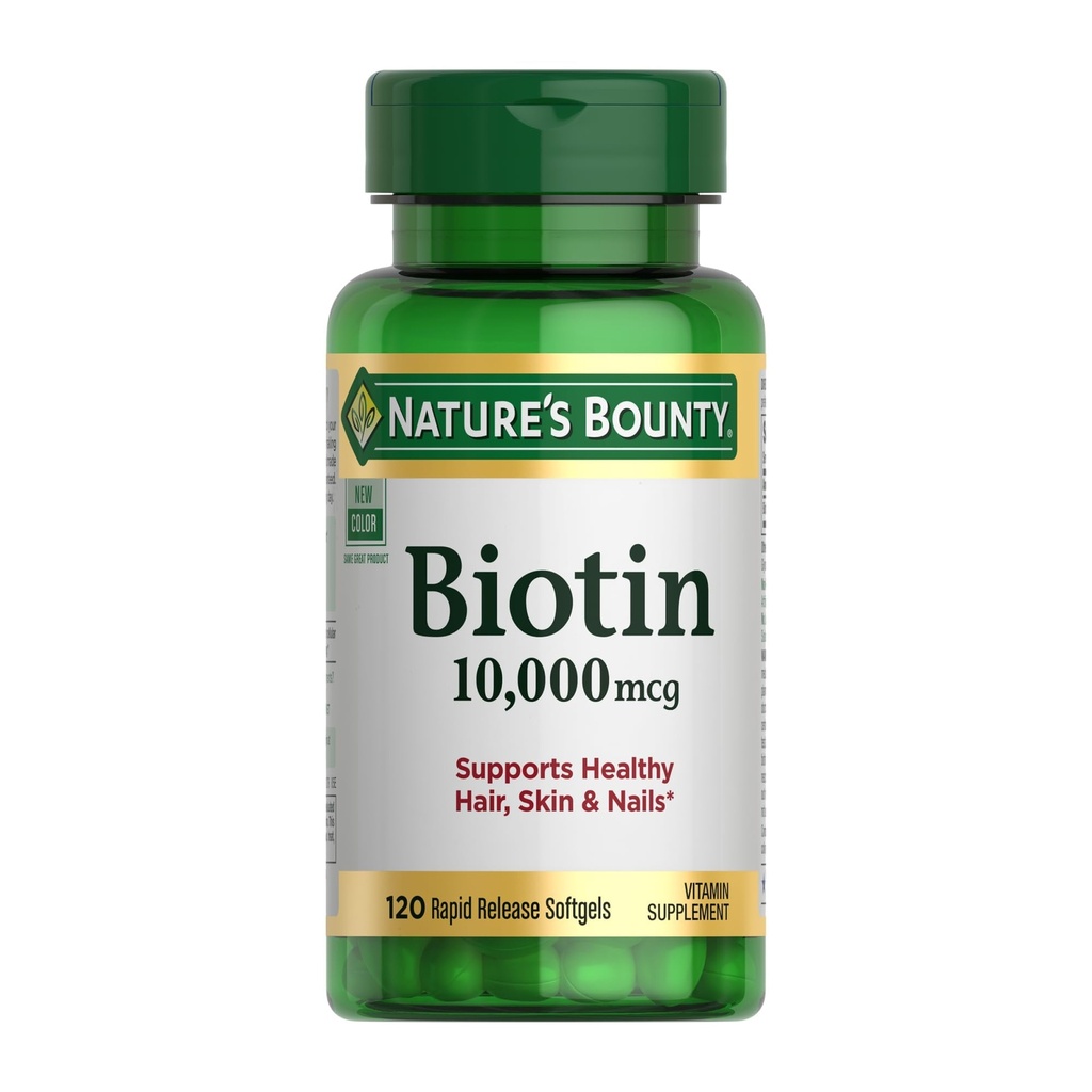 Nature 's Bounty Biotin Hair Skin dan Nails Vitamin, Mendukung Rambut Sehat, Skin dan Nails, 10.000 mcg, 120 Softgels (Paket 1)