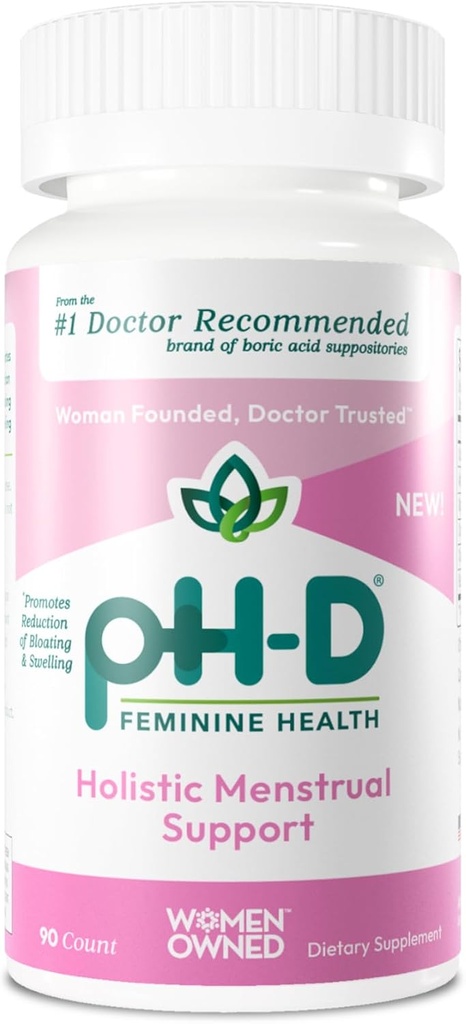 pH-D Feminine Health Support - Holistic Menstrual Suplemen - Oral dengan Kalsium, Magnesium, Chamomile, dan Black Cohosh - 90 Cacah