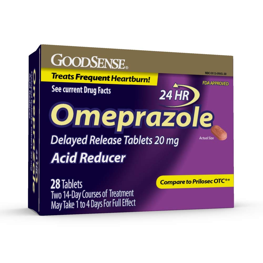 GoodSense Omeprazole Delayed Rilis Tablet 20 mg, Acid Reducer, Treats Freedent Heartburn, 28 Count