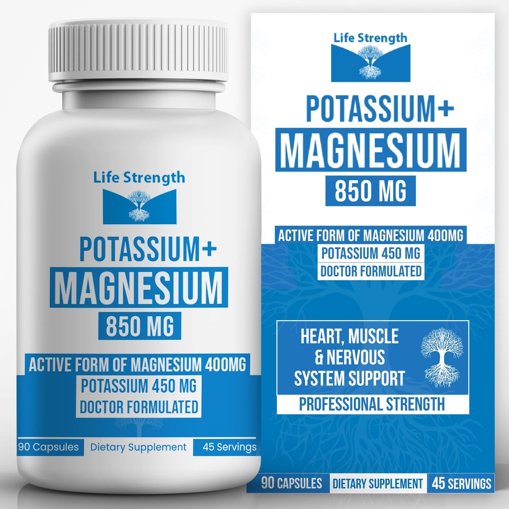 Suplemen Kompleks Potasium Kehidupan Magnesium - 90 Kapsul - Dukungan Absorpsi Tinggi Magnesium Kesehatan & Leg Kram