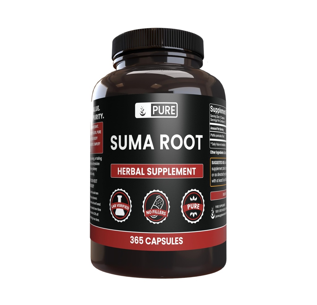 PURE ORIGINAL INGREDIENTS Suma Root (365 Capsule), Tidak ada Magnesium atau penjual beras, Selalu Murni, Lab Verified