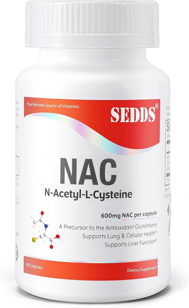 Suplemen, N- Acetyl Cysteine (NAC) 600mg, 60 Veg Capsules - Non-GMO, Gluten Free