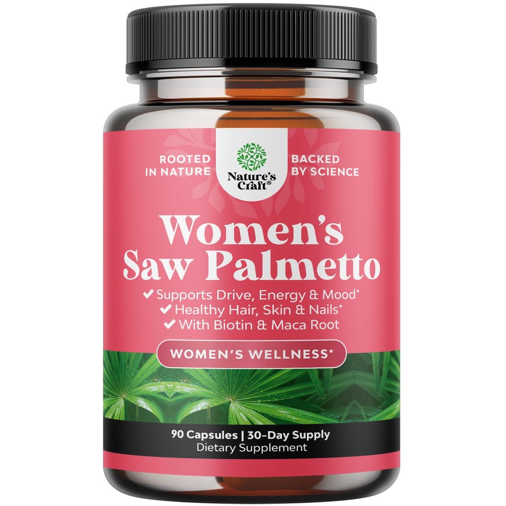 Extra Power Saw Palmetto for Women 500mg - DHT Blocker for Women 30-Day Suply - Vitamin Rambut untuk Suplemen Rambut - Pure Saw Palmetto Extract Capsules dengan Maca Root & Biotin - 90 Capsules
