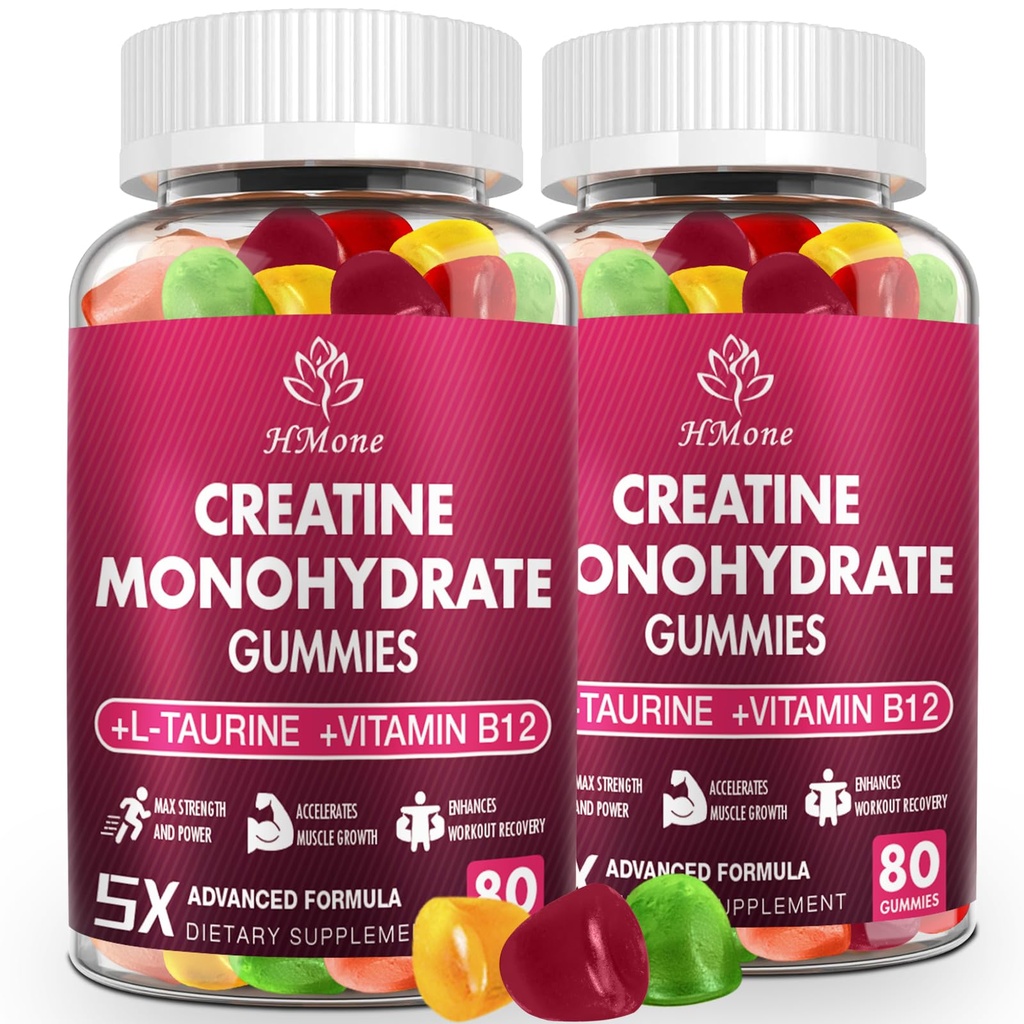 Creatine Monohydrate Gummies - 5g for Men & Women, 160 Count and Creatine Chewable Suplemen untuk Muscle Gain, Muscle Strength, Energy Boost, and Muscle Builder, Sugar Free, Vegan