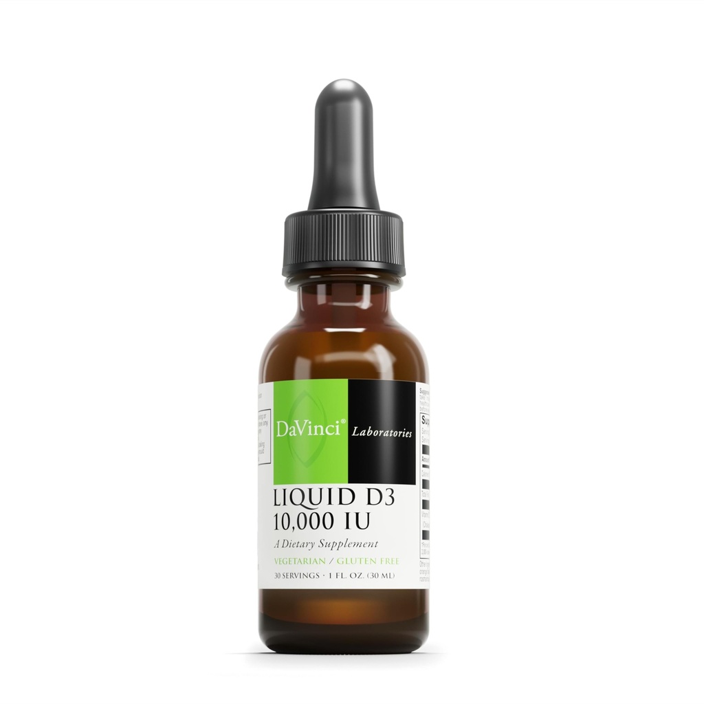 DAVINCI Labs Liquid D3 10.000 IU - Membantu Dukungan Kesehatan Bone, Dukungan Imune & Heart Kesehatan dengan Vitamin D3 - Gluten Free & Vegetarian - 1 Fl Oz (30 Hamba)