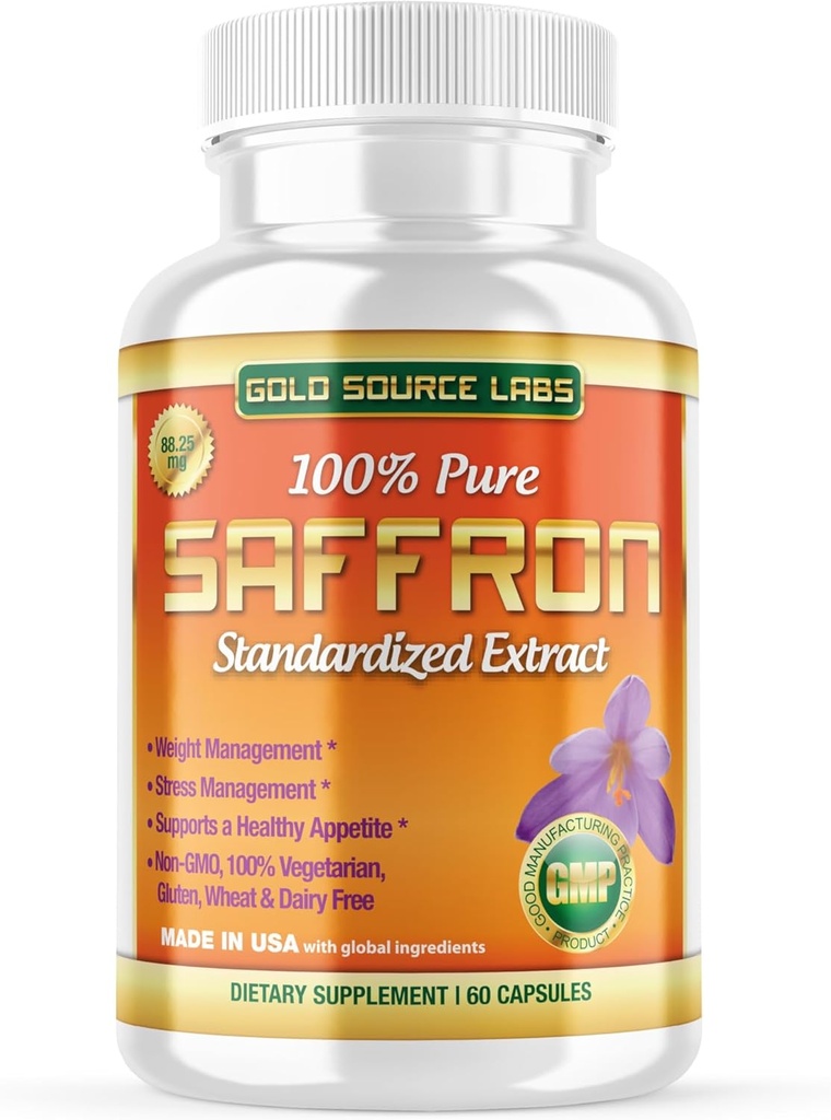 Saffron Extract Suplement - 88.25 mg Capsules dengan Standardized .3% Ekstrak Saffranal Plus Saffron Pure Powder, 60 Maksimal Kekuatan Vegetarian Pil - Premium Appetite and Eye Suplemen