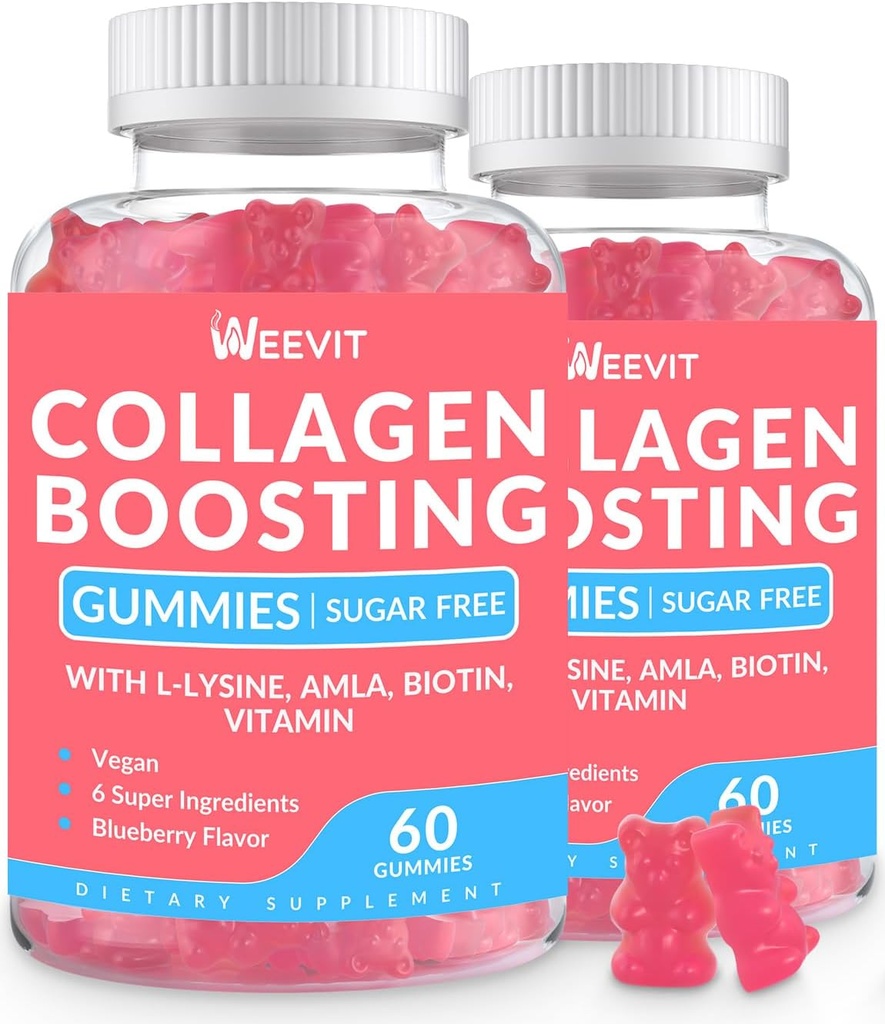 Collagen Boosting Gummies, Vegan Collagen for Women with L-Lysine, Amla, Biotin, Vitamin C, A, E, Collagen Booster Gummies Supplemen Rambut Skin Nails