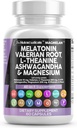 Bersihkan Nutraceuticals Melontonin Akar Valerian L Theanine 200mg Ashwagandha - Pria & Pria dengan Kompleks Magnesium, Lemon Balm, Chamomile, & Passion Flower - 60 Caps