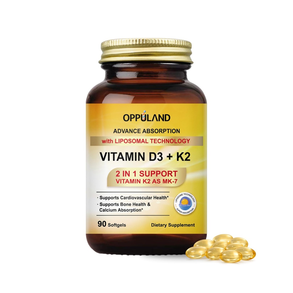 Vitamin D3 + K2 5000 IU - Teknologi Lipomal untuk Penyimpangan Enhanced - MK-7 Vitamin K2 100mcg - Support Bone & Calcium Metabolisme - Tambahan D3K2 untuk Pria & Women - 90 Softgeels