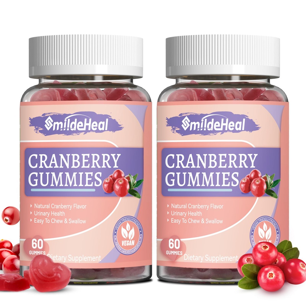 Cranberry Gummies 1000mg, Cranberry Suplemen Perempuan, dengan D-Mannose 250mg, Womens Promies PromiIs, Urinary Tract Health, Cranberry Flavor, NO GMO, 60 Count (Paket 2)