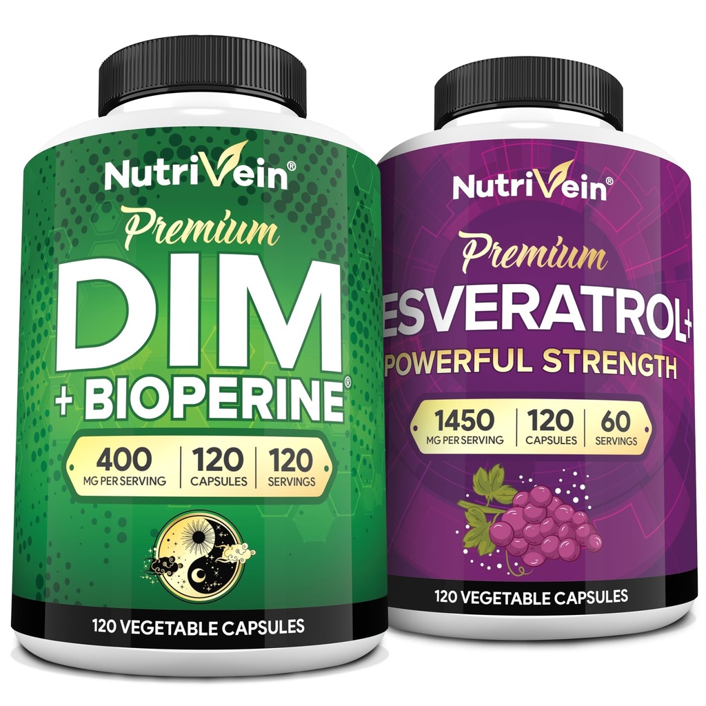 Nutrivein Premium Resveratrol Kapsules and DIM Supplement Bundle: High- Absorpsi Reveratrol Suplemen dan DIM untuk Recovery, Keseimbangan, dan Vitalitas