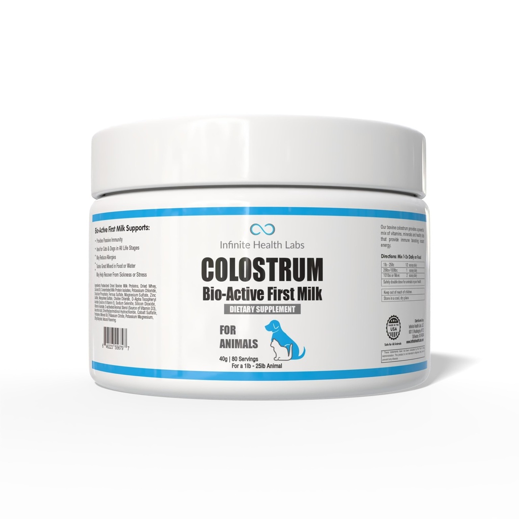 Bio- Active Bovine Colostrum for Dogs, Cats, Puppy, Kittens & Pets - Daily Colostrum Powder Suplemen 40g (80 Servis)