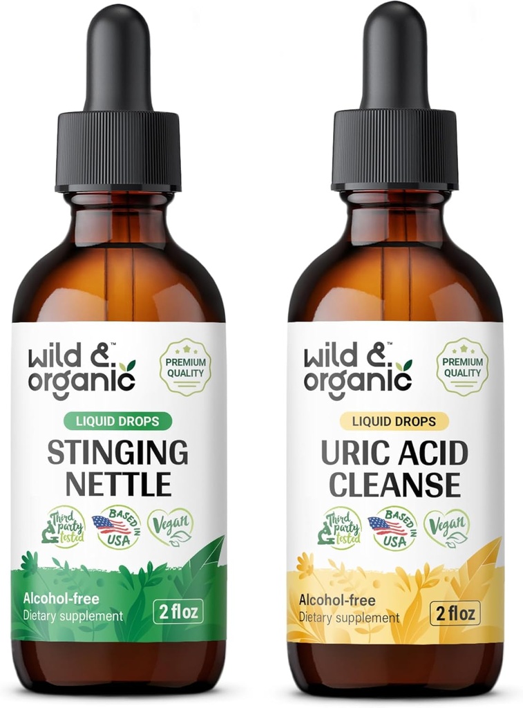Wild & Organic Stinging Nettle Root Ticture 2 fl oz & Uric Acid Cleanse Tincture 2 fl oz