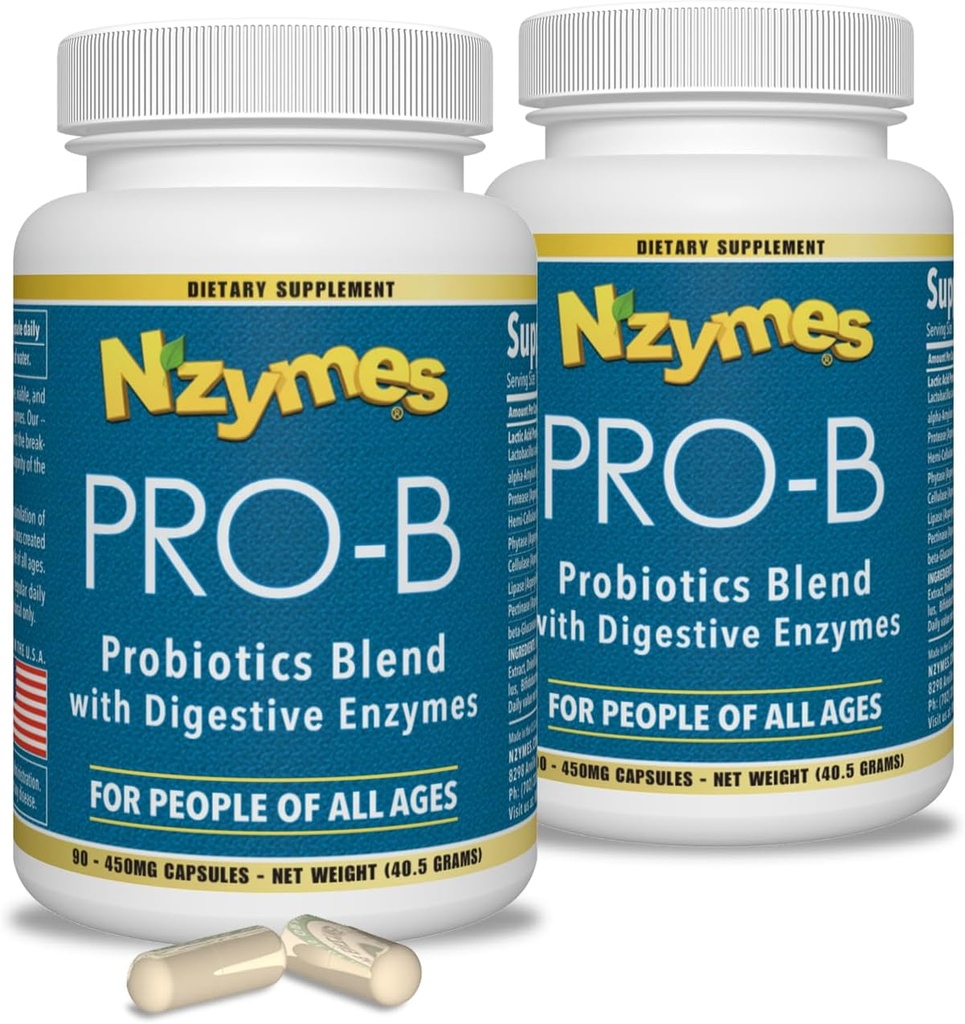 Nzymes ® Pro-B Propoletic and Digetical Enzymes for Digetical Balance, Better Ditraffic, Interustable, and Constipation (180 Total Caplets) - Made in The USA