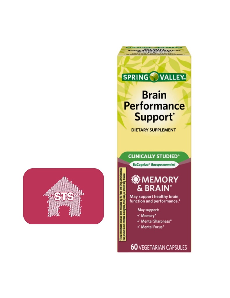 Dukungan Performa Otak Spring Valley, 60 Count + STS Sticker.