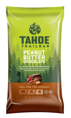 Tahoe Trail Bar, Plant-Based Natural Energy Bar (2.22 Ounce Protein Bar, 12 Count) High Protein Non- GMO, Gluten- Free, Vegan Heally Snacks - Peanut Butter Chocolate