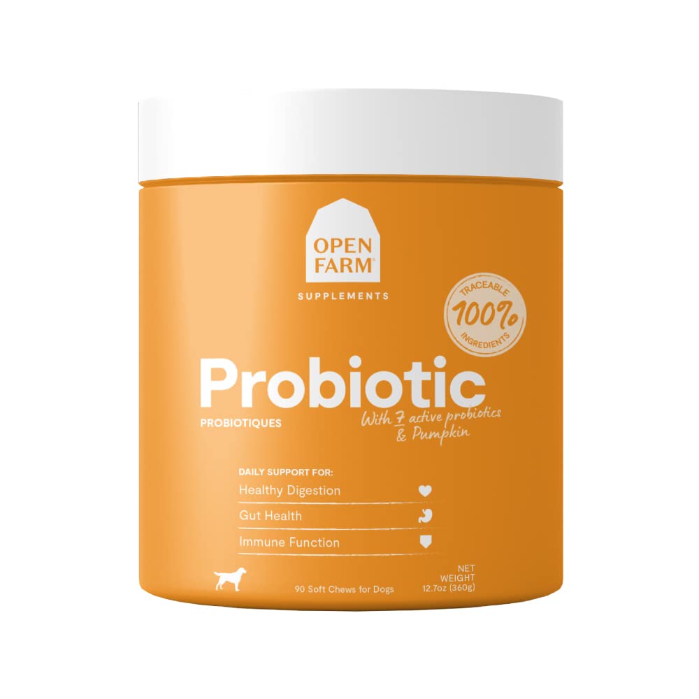 Open Farm Probiotic Chews, Dog Suplemen, Dog Vitamin, Mendukung Gerakan Flora Normal dan Bowel Menggunakan Traceable dan Vet- Disetujui Ingredians, 12.7 oz, 90 Count