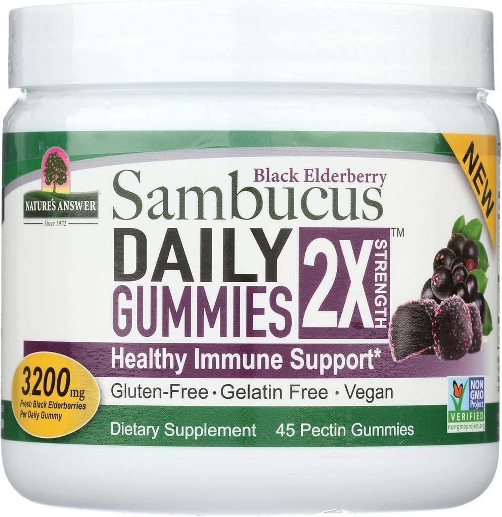 Nature 's Jawaban Sambucus Daily Gummies 124; 2X More Elderberry 3200 mg Concentration 14; Alcohol- Free, Gyatmen- Free, Vegan, Non-GMO & No Preservations 124; (45 Count)