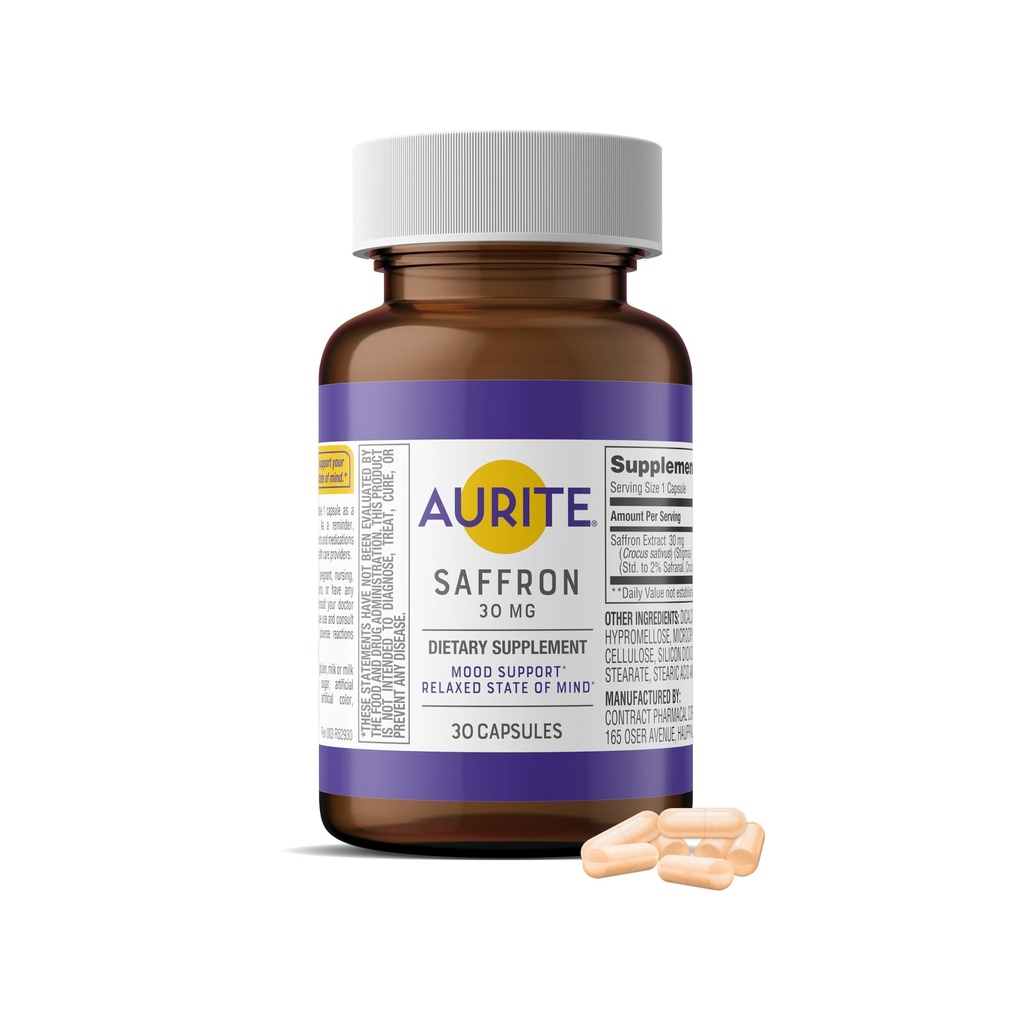 Suplemen Saffron 124; Stress Management, Herbal Mood Support, Long- Term Memory, for Women & Men.