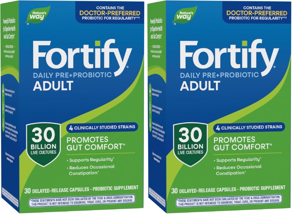 Nature 's Way Fortify Daily Pre + Probiotic Dewasa 30 Miliar, Problem for Immune and Digetical Health Support *, 30 Milyar Hidup Budaya, 30 Kapsul (Paket 2)