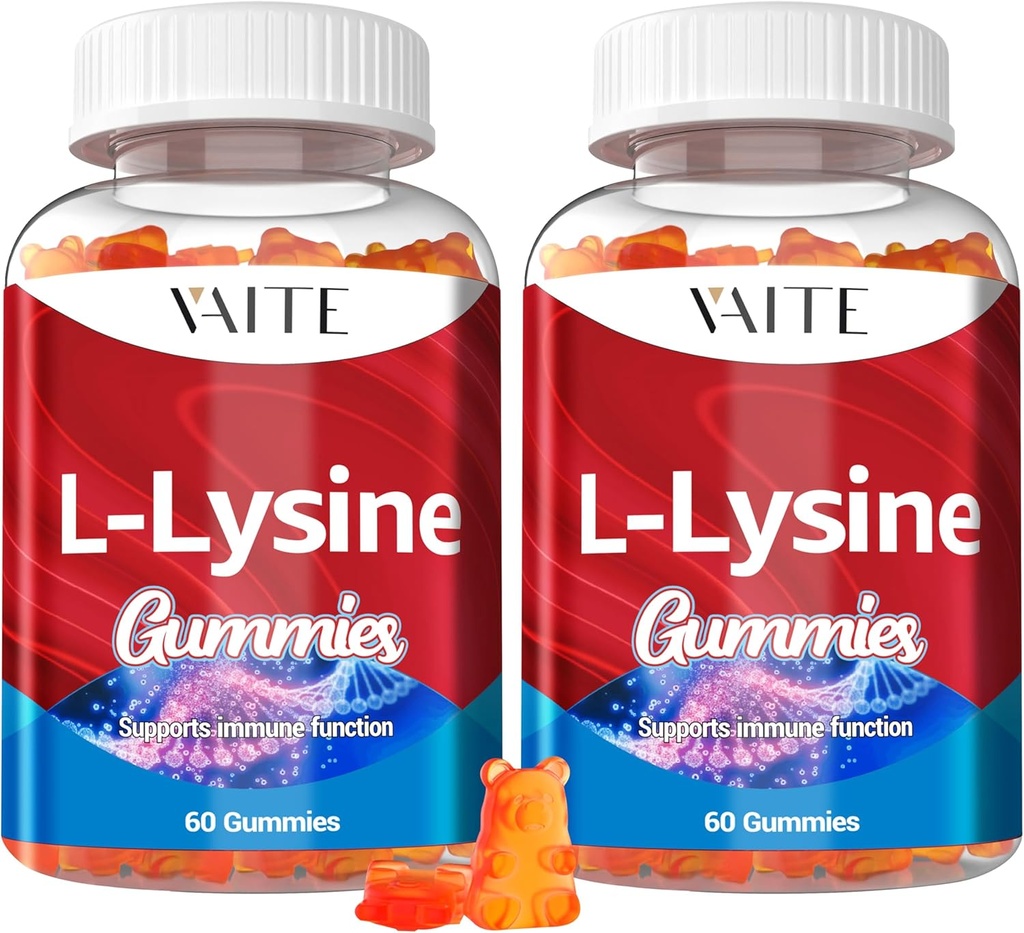 L-Lysine 1000mg Gummies - Mendukung Skin, Lip, Vegan, Gluten Free, 60 Lysine yang dikunyah untuk Dewasa, Vitamin Kesehatan & Imune System, Amino Acciin Suplemen & Kompleks (2 Pack)