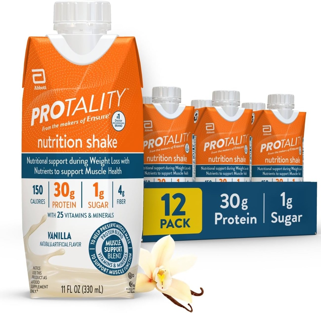 Vanila Nutrection Shake 124; 30g Protein, 1g Sugar 14; Dukungan Nutrition untuk Kesehatan Otot Selama Berat 124; 12 Pack