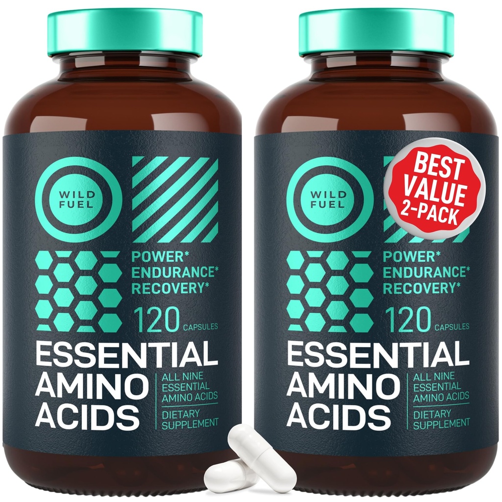 Semua BCAAs Amino Aminel untuk Power and Recovery - EAA Lysine, Tryptophan, Ilesoucine - 2 Pack 240 Vegan BCAA Capsules