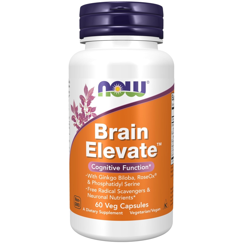 Now Foods Suplemen, Brain Elevate ™, Fearturing Ginkgo Biloba, Roseox ® and Phosphatidyl Serine, 60 Veg Capsules