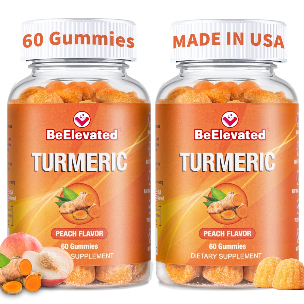 Curcumin Turmeric Gummies - Ekstra Kekuatan 2000mg 8: 1 Ekstrak Turmerik Gummies dengan Black Pepper & Ginger - Vegan Non- GMO Bersama Mendukung Chewables - Peach Flavor - Paket 2