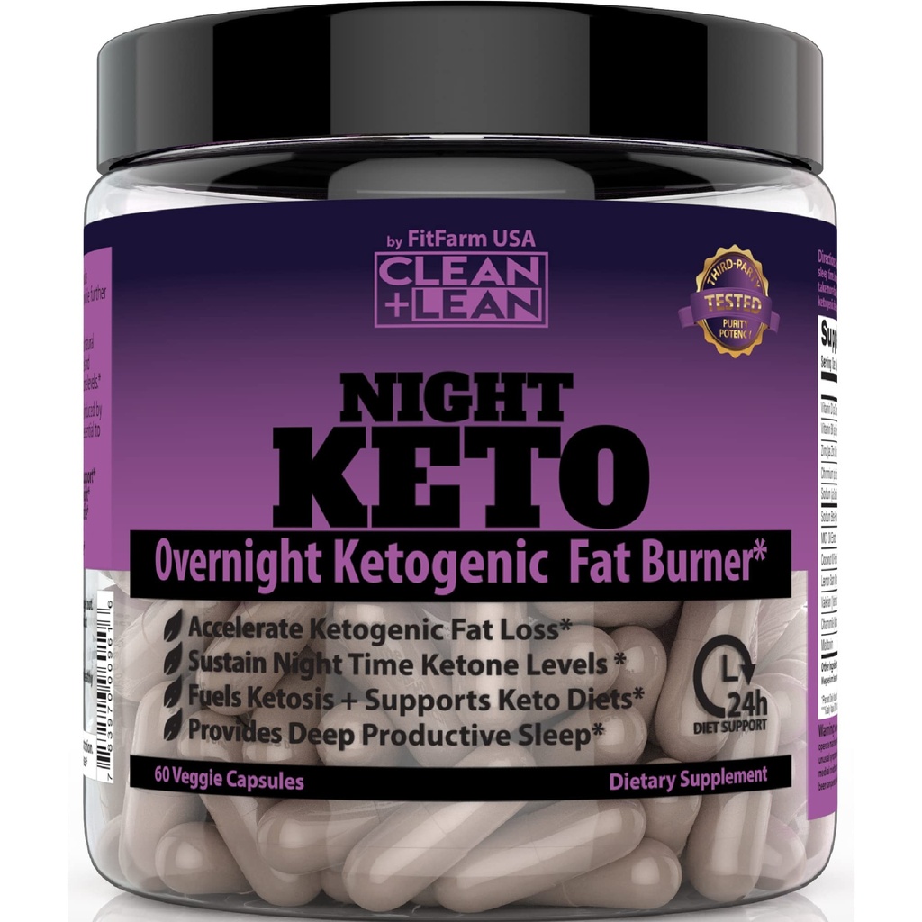 Clean + Lean Night Keto: Pertama Ketogenic Fat Burner & Sleep Aid 124; BHB Ketones + MCT Oil Extract + Vitamin & Minamins & Minamins & 44; 24 HR Diet Sleep Great Lose Wheight 124; All Natural & GF & GF 124; 60 Caps