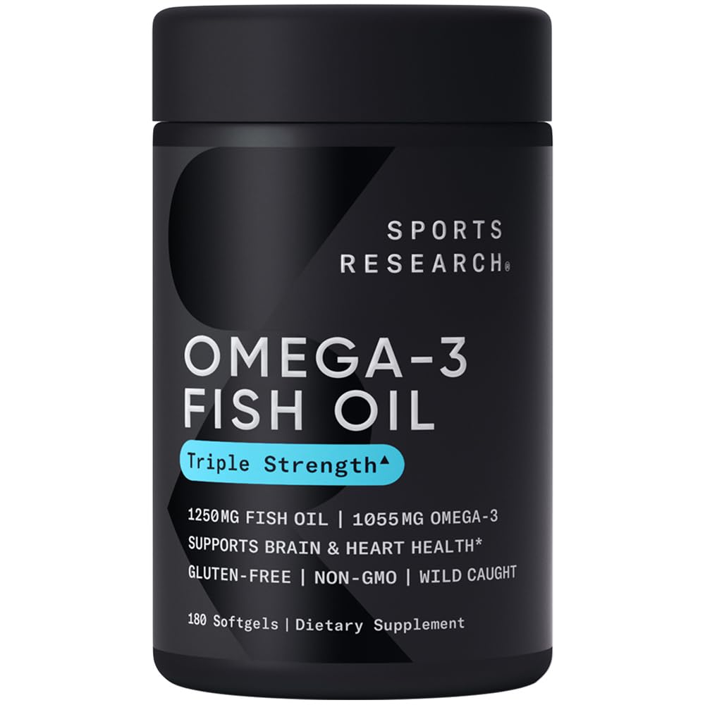 Penelitian Olahraga Omega- 3 Minyak Ikan, Triple Kekuatan, 180 Softgels