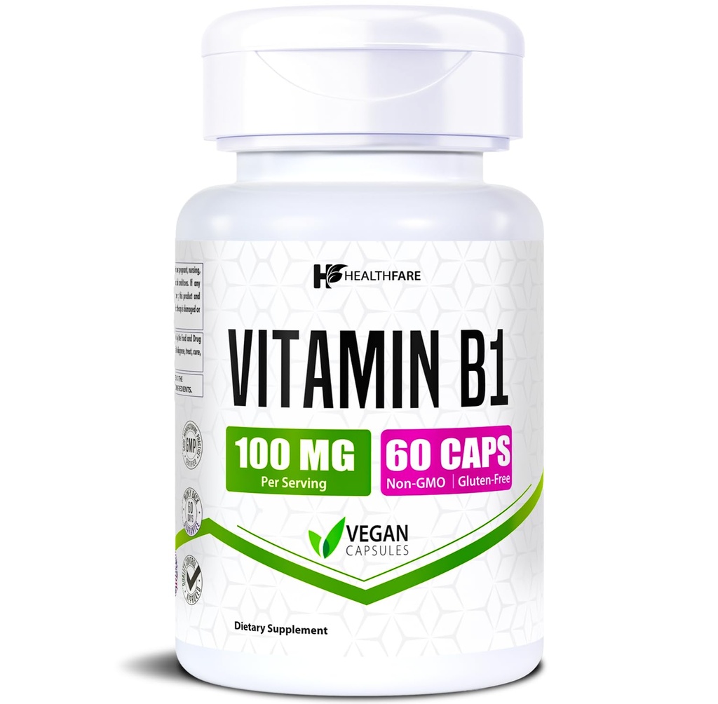 Healtfare Vitamin B1 100mg 124; 60 Capsules 124; Thiamine Suplement (60 Capsules)