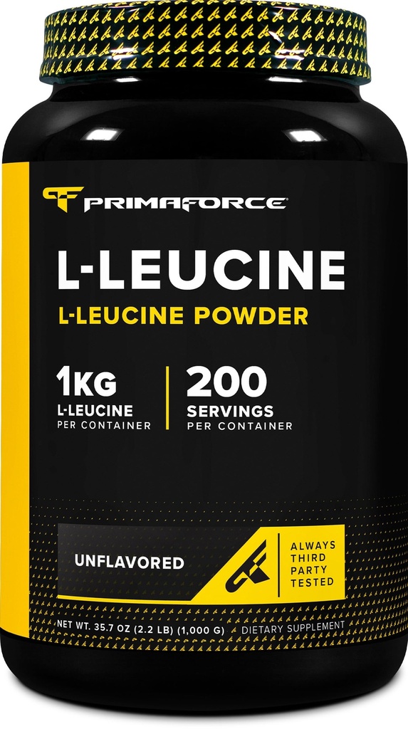 Primaforce L-Leucine Pure Powder 1 KG (2.2lbs) - Non- GMO, Gluten Free, 200 Servings