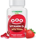 Anak-anak Vitamin D 1000 Jelly Beans IU - Tasty Natural Strawberry Flavor, Vegetarian, GMO-Free, Gluten Free, Nut Free Vitamins - Tambahan Diet untuk Imune Dukungan - untuk Anak - 60 Jellies