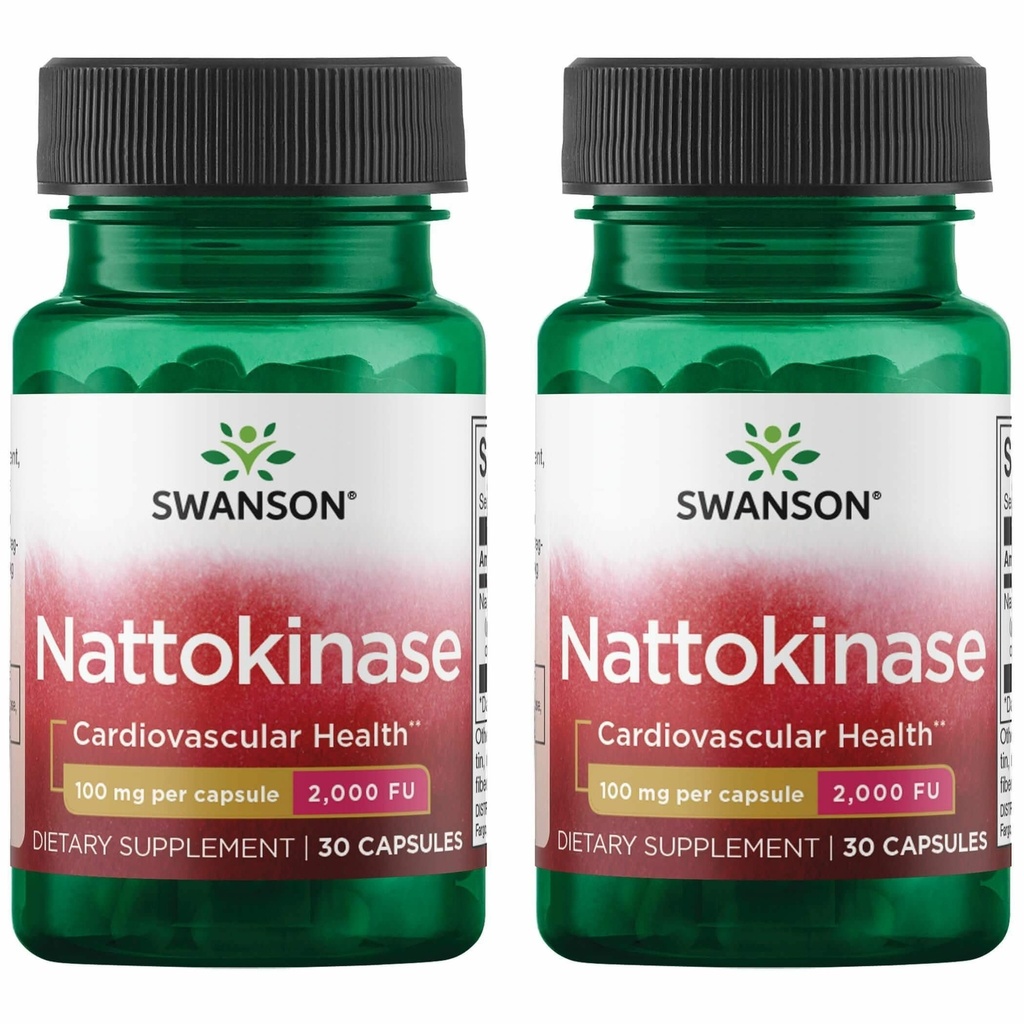Swanson Nattokinase 2000 Fibryoolytic Unit 100 milligram 30 Capsules Enzyme (2 Pack)