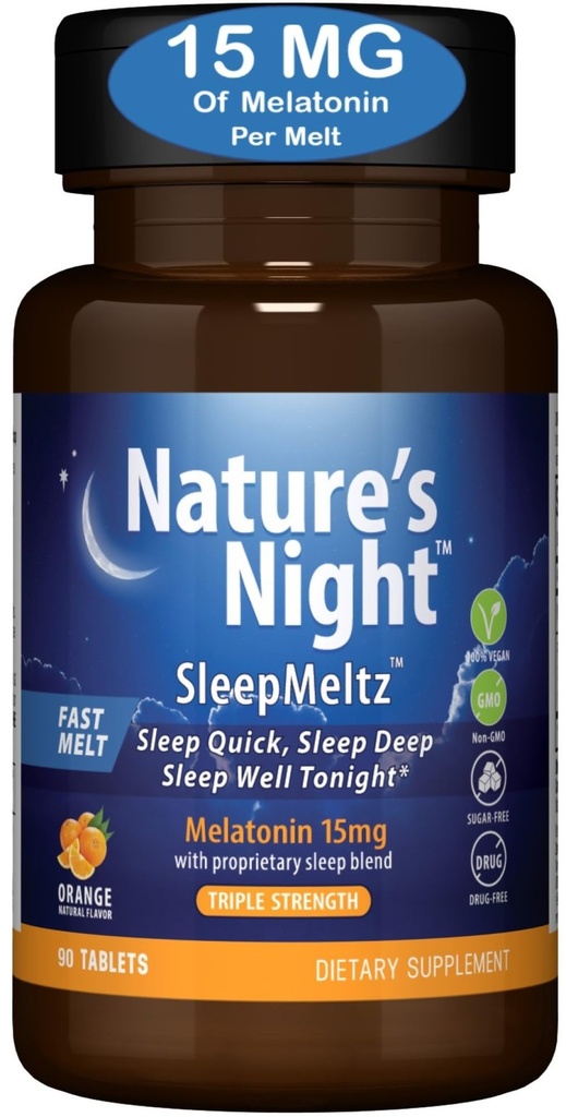 Nature 's Night Triple Power Quickly Dissolve Melamg 15mg with Supportive Blend 124; Natural Orange Flavor 124; 90 Count 124; Sugar Free, Vegan, Non-GMO, Drug Free
