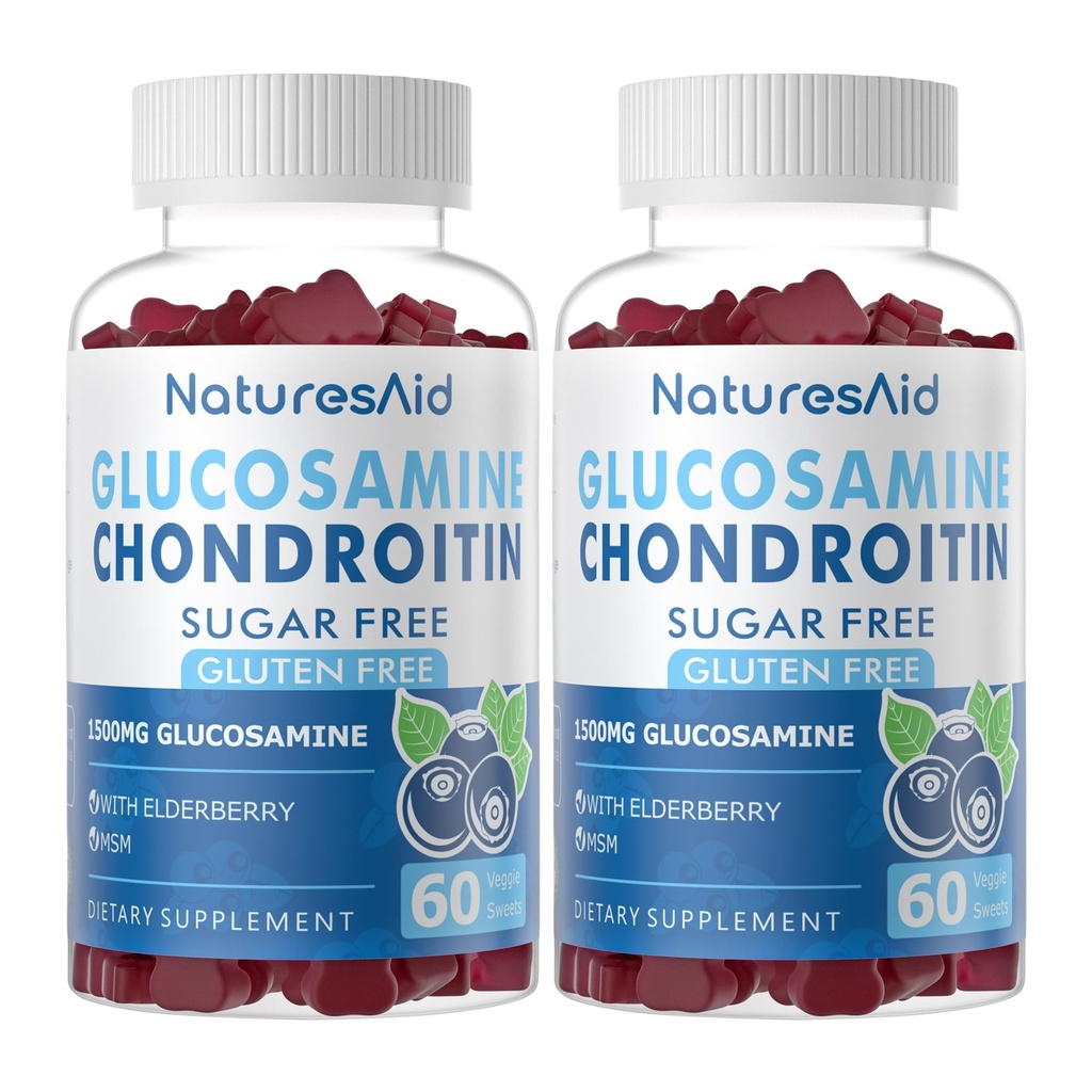 Glucosamin Chondroitin Gummies dengan MSM & Elderberry Ekstra Kekuatan - Dukungan Bersama, Suplemen Kebal Antioksidasi untuk Dewasa, Pria & Perempuan. (2 Kemasan)