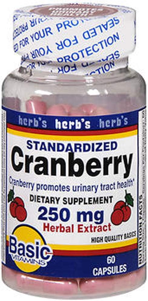 Basic Vitamin Cranberry 250 mg Herbal Extract Capsules - 60 ct, Pack of 2