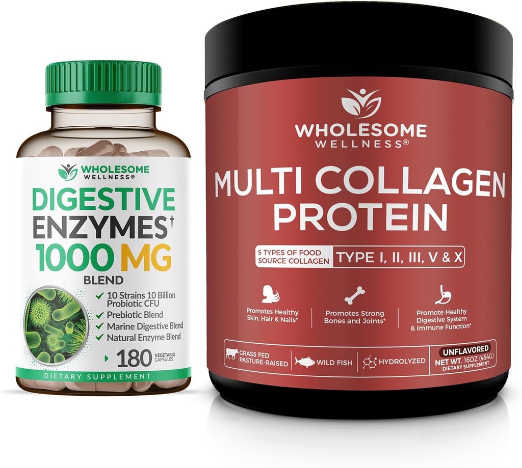 Whyesome Wellness Digetical Enzymes 1000MG Plus Pregnant & Progories Suplement + Multi Collagen Protein Hydrolyzed (Tipe I II V X) Bundle