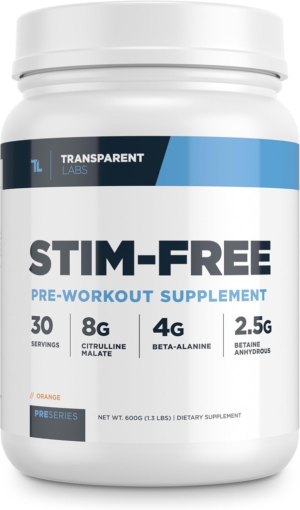 Lab Transparent Stim- Free Pre-Workout - Caffeine & Stim Free Pre Workout Powder for Men and Women with Beta Alanine Powder, Citrulline Malate, & elevATP