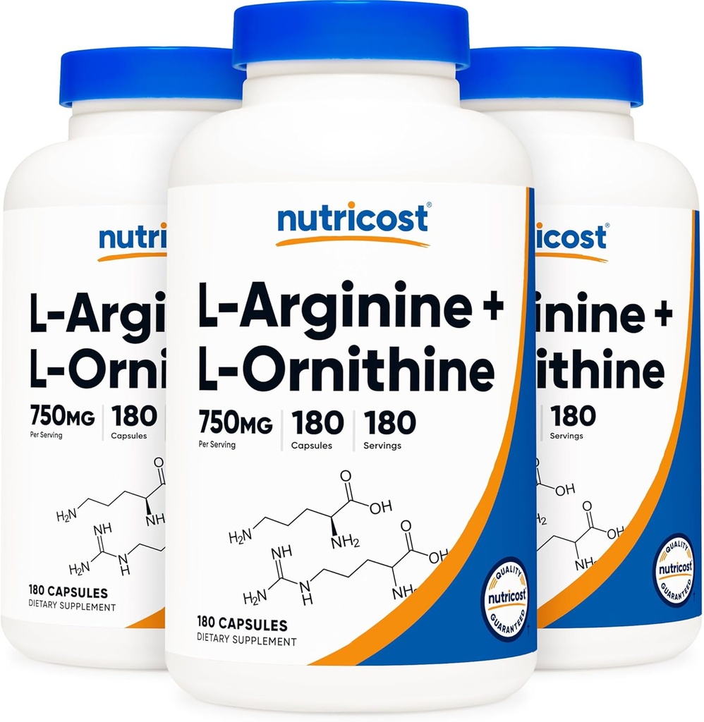 Nutricost L- Arginine L- Ornithy 750mg; 180 Capsules (3 Botol)