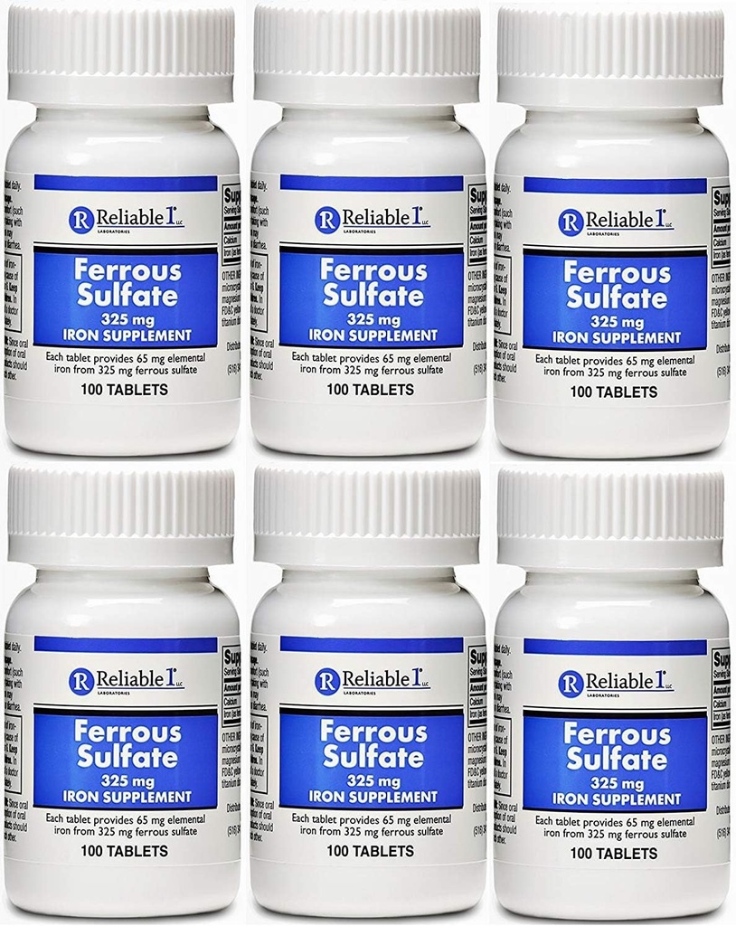 Ferrous Sulfate Besi 325 mg Generik untuk Feosol 100 tablet Packs dari 6