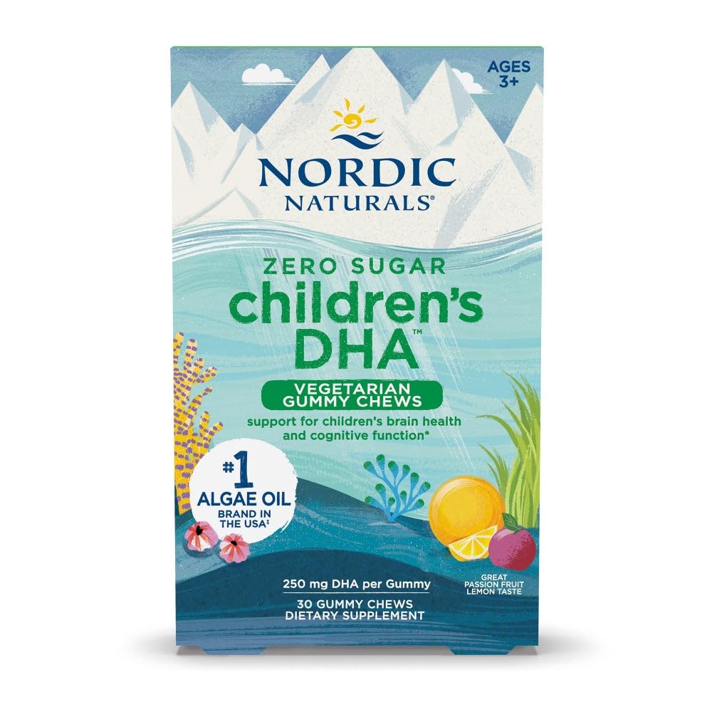 Aspek Nordic Zero Sugar Children 's DHA Vegetarian Gummy - Passion Fruit Lemon Flavor - 30 Gummies - Vegan Algae Oil Omega Omega- 3 Supplemen Anak-Anak Otak & Campuran