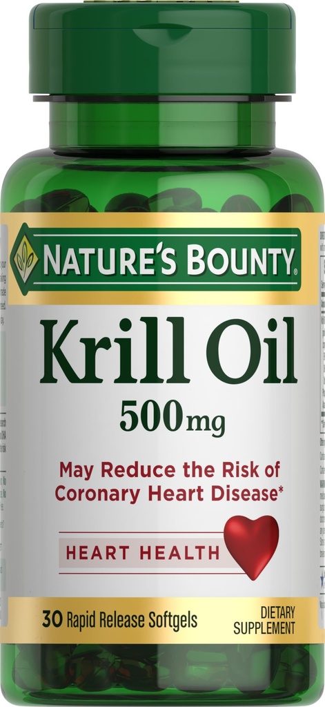 Nature 's Bounty Krill Oil, Heart Health, Dieter Suplemen, 500mg, Rapid Rapid Reftgels, 30 count