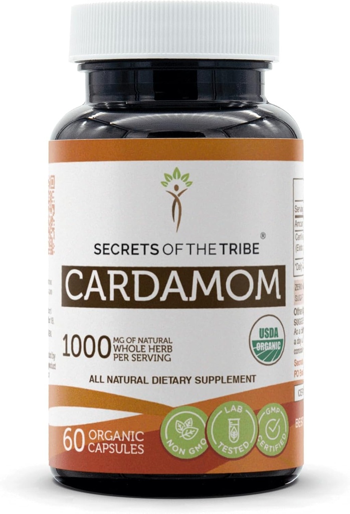 Rahasia Suku Cardamom 60 Capsules, Dibuat dengan Sayuran Capsules dan USDA Organik Cardamoma (Elettaria cardamomum) Pod Kering (60 Capsules)
