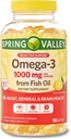 Spring Valley Omega-3 1000 mg dari Minyak Ikan, Hati, Kesehatan Otak, Lemon, 180 Softgels