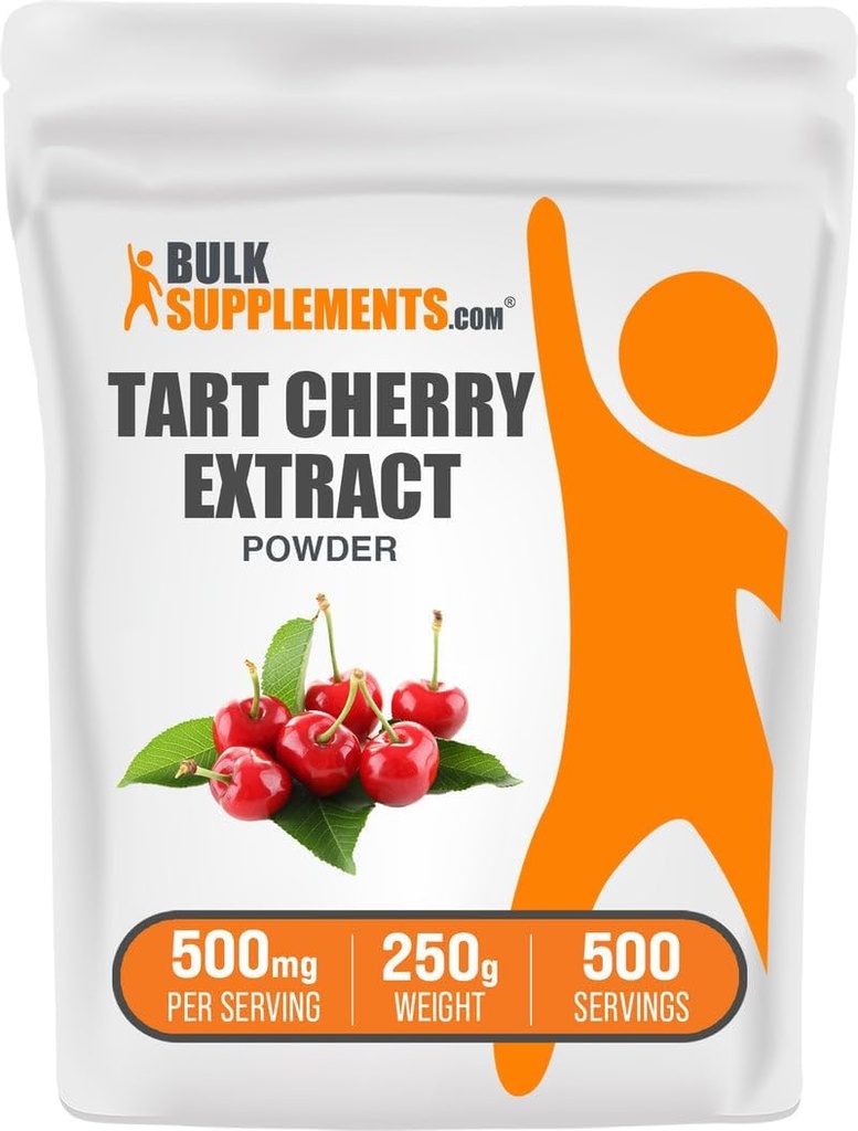 BulkSuplements.com Tart Cherry Extract Powder - Tat Cherry Suplemen, Herbal Suplemen - Antioksidant Sumber, Gluten Bebas, 500mg per Serving, 250g (8.8 oz) (Paket 1)